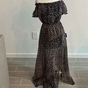 Lulus Neva Navy Blue Off-Shoulder Floral Maxi Dress Women’s Sz XS NWT